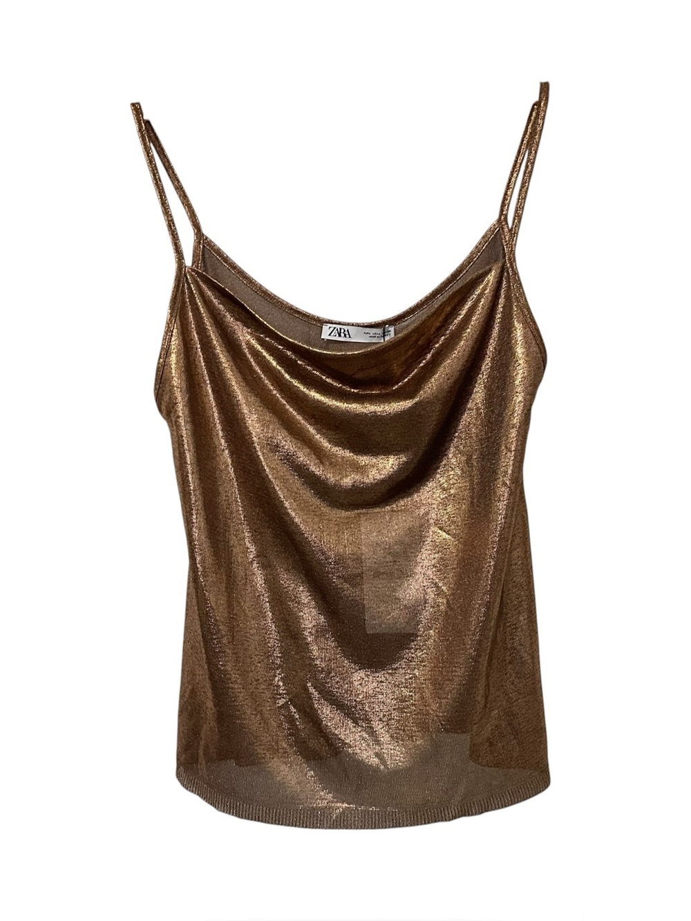 ZARA Womens Metallic Bronze Tank Top Sz Large Semi Sheer Party NEW